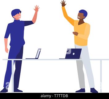 Paar interracial Geschäftsleute im Büro Szene Vector Illustration Design Stock Vektor