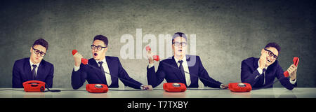 Business Mann receivng gute und schlechte Nachrichten über das Telefon Stockfoto