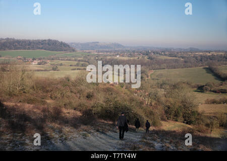 Die Ansicht von Juniper Kleiderbügel, in Richtung Hawkley Oakshott, und darüber hinaus, Hampshire, UK. MODEL RELEASED Stockfoto