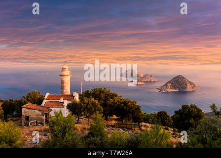 Kap Gelidonya Leuchtturm in Antalya, Türkei ein beliebter Ort entlang Weitwanderweg Lykischen Weg. Stockfoto