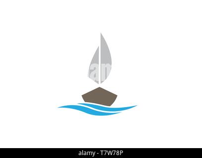 Yacht segeln im Meer mit Meer für Logo Stock Vektor