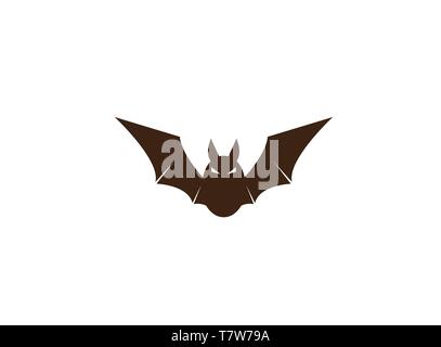 Schwarze Fledermaus mit einem wütenden Gesicht und offenen Flügeln Logo Stock Vektor