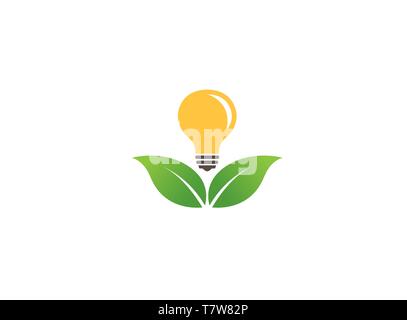 Blätter, die eine Lampe Energie für Logo Design Illustration zu speichern Stock Vektor