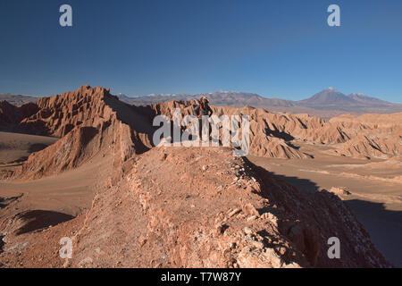 Trekking durch eine wunderschöne Wüstenlandschaft im Valle Marte, San Pedro de Atacama, Chile Stockfoto