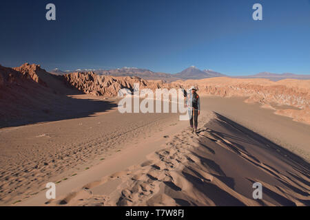 Licancabur Vulkan steigt über die Wüste Landschaft im Valle Marte, San Pedro de Atacama, Chile Stockfoto