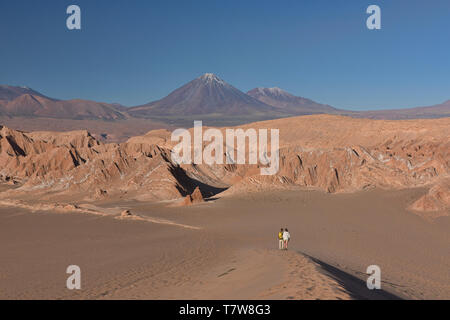 Licancabur Vulkan steigt über die Wüste Landschaft im Valle Marte, San Pedro de Atacama, Chile Stockfoto