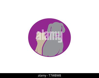 Neben Hund Katze ein freundliches Haustier Familie Logo Design Illustrator Stock Vektor