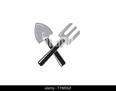 Gartengeräte ein gekreuztes Kelle für Logo Design Stock Vektor