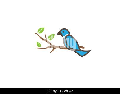 Vogel auf die Zweige mit Blättern für Logo, Taube, Symbol Abbildung Stock Vektor