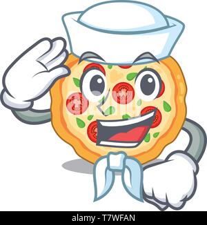 Sailor margherita Pizza in einem Cartoon Backofen Stock Vektor