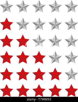 Sterne Symbole mit 5 Sternen. Schrecklich, schlecht, Okay, gut, perfekt Rang gesetzt. Qualität feedback Erfahrung Konzept. Isolierte vektor Abzeichen für Stock Vektor