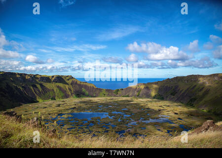Rano Kau vulkanische Caldera, Rapa Nui Stockfoto