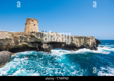 Italien, Apulien, Salento, Santa Cesarea Terme, Porto Miggiano Turm (16. Jahrhundert) Stockfoto