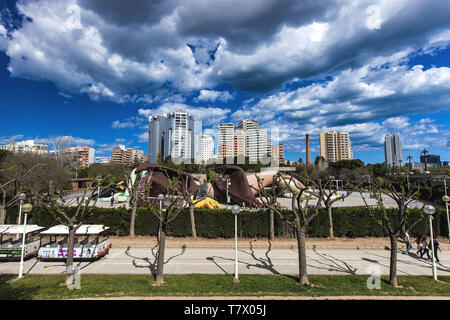 Spanien, Valencia, Gulliver Park im Herzen des Turia Gärten, die Hauptattraktion ist eine monumentale Skulptur von Gulliver 70 Meter Foto Federic Stockfoto