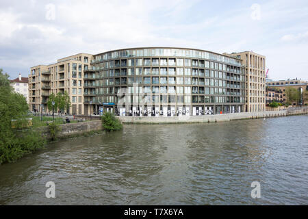 Das Äußere der Riverside Studios, Queen Caroline Street, Hammersmith, London, W6, England, Großbritannien Stockfoto