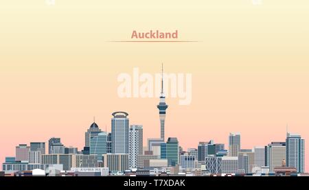 Vector Illustration von Auckland City Skyline bei Sonnenaufgang Stock Vektor