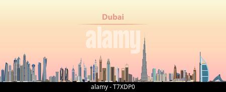 Vector Illustration von Dubai City Skyline bei Sonnenaufgang Stock Vektor