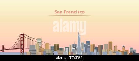 Vector Illustration von San Francisco Skyline der Stadt bei Sonnenaufgang Stock Vektor