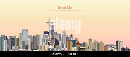 Vector Illustration von Seattle Skyline der Stadt bei Sonnenaufgang Stock Vektor