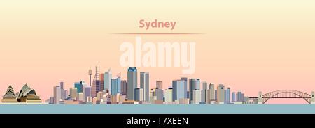 Vector Illustration von Sydney Skyline der Stadt bei Sonnenaufgang Stock Vektor