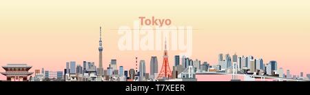 Vector Illustration der Tokyo City Skyline bei Sonnenaufgang Stock Vektor