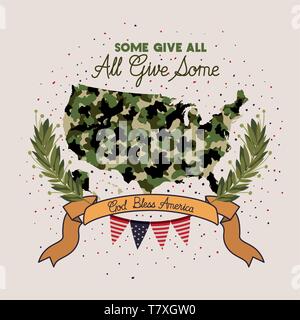 Usa-Karte mit Camouflage und Band des Memorial Day Emblem Stock Vektor