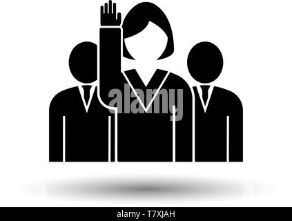 Abstimmung Dame mit Männer hinter Symbol. Schwarz auf weißem Hintergrund mit Schatten. Vector Illustration. Stock Vektor