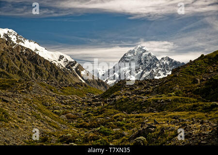 Landschaft Neuseeland - Mt. Cook, Aoraki in der Maori Sprache, Südliche Alpen, Südinsel, schöne Bergwelt. Stockfoto