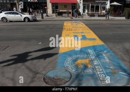 Ariel Blick auf den Boston Marathon Finish Line Stockfoto