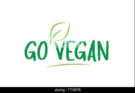 Klicken Sie vegane grüne Wort text mit Blatt geeignet für Symbol, Abzeichen oder Typografie Logo Design Stock Vektor