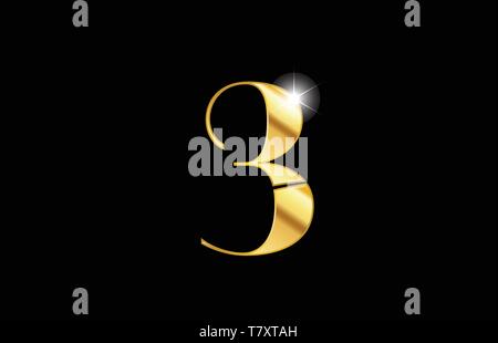 Gold Metall Metallische Nummer 3 Drei logo Icon Design für eine Firma oder Geschäft Stock Vektor