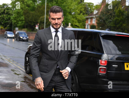 Fußball-Star David Beckham Ankunft in Bromley Richter-gericht in South East London für eine Anhörung, nachdem er mit seinem Mobiltelefon während der Fahrt seinen Bentley im Londoner West End beschmutzt wurde. Stockfoto