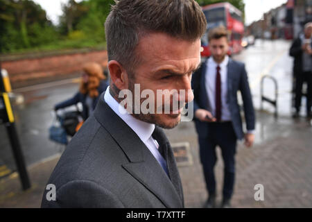 Fußball-Star David Beckham Ankunft in Bromley Richter-gericht in South East London für eine Anhörung, nachdem er mit seinem Mobiltelefon während der Fahrt seinen Bentley im Londoner West End beschmutzt wurde. Stockfoto