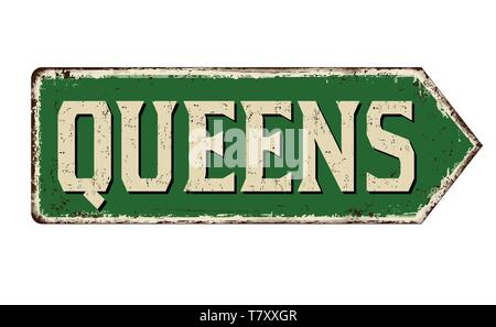 Queens vintage rostiges Metall Zeichen auf weißem Hintergrund, Vector Illustration Stock Vektor