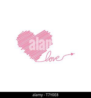 Flugzeug und seine Spur in der Form eines Herzens auf weißem Hintergrund. Vector Illustration. Flugzeuge Flug weg und Ihre Route Stock Vektor