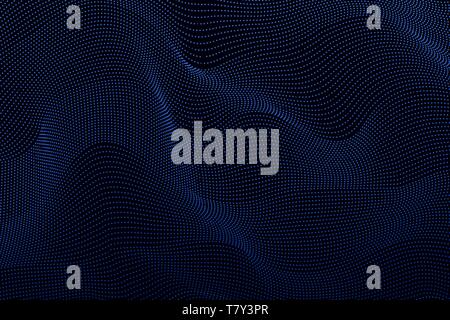 Abstrakte Wellenlinien von Punkten Vorlage. Dünne welligkeit Wellen auf einem schwarzen Hintergrund. Vector Illustration Stock Vektor