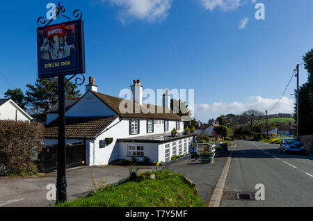 Gorsedd, Großbritannien - Mar 25, 2019: Der Druide Inn, Gorsedd ist eine typische, idyllische, ländliche Country Pub, das Teil der lokalen Gemeinschaft. Stockfoto