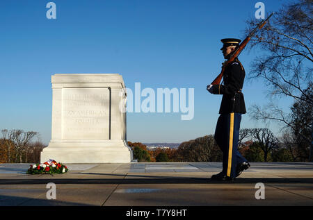 Ehrengarde auf den Wachwechsel Zeremonie am Grab des Unbekannten Soldaten in Arlington National Cemetery. Arlington. Virginia. USA Stockfoto