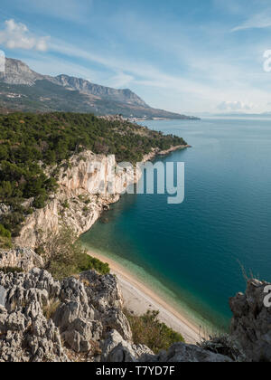 Berühmte Nugal Strand an der Makarska Riviera Luftaufnahme Stockfoto