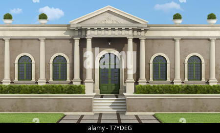 Fassade mit neoklassizistischen Villa mit luxuriösen Garten Garten - 3D-Rendering Stockfoto