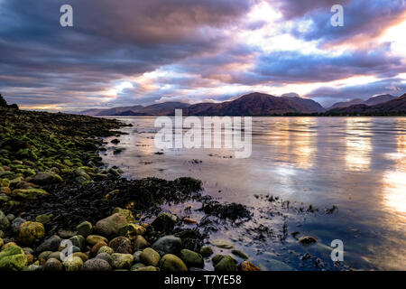 Blick auf Loch Linnhe aus dem Caravan und Reisemobil Club Website unter Bunree in Schottland Stockfoto