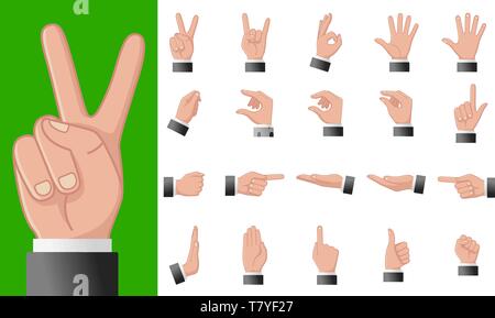 Verschiedene Gesten der Hände auf einem weißen Hintergrund. Vektor flachbild Abbildung: weibliche Hände in verschiedenen Situationen. Vektor Design Stock Vektor