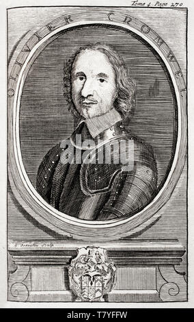 Portrait Gravur von Oliver Cromwell (1599-1658), durch G. Schouten, 1742 Peace Palace Bibliothek Stockfoto