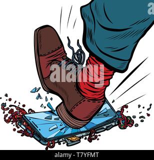 Mann bricht mit seinem Fuß. auf weißem Hintergrund Comic cartoon Pop Art retro Vektor illustration Zeichnung isolieren Stock Vektor