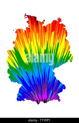 Deutschland - Karte ist so konzipiert, dass Rainbow abstrakte farbenfrohe Muster, Bundesrepublik Deutschland Karte aus Farbe Explosion, Stock Vektor