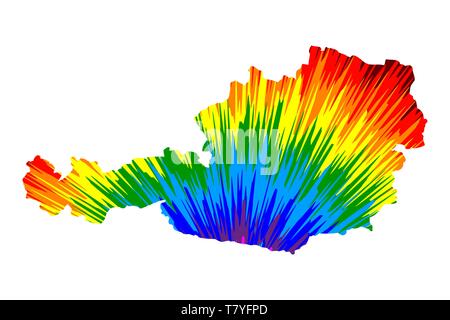 Österreich - Karte ist Rainbow abstrakte farbenfrohe Muster entworfen, Republik Österreich Karte aus Farbe Explosion, Stock Vektor