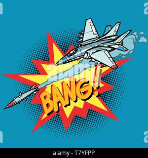 Militärische Flugzeuge mit Raketen angegriffen, Army Air Force. Comic cartoon Pop Art vector Retro Vintage Zeichnung Stock Vektor