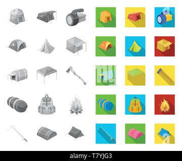 Verschiedene Arten von Zelten mono, Flachbild Symbole im Set Sammlung für Design. Notunterkünfte und Gehäuse vektor Symbol lieferbar Abbildung. Stock Vektor