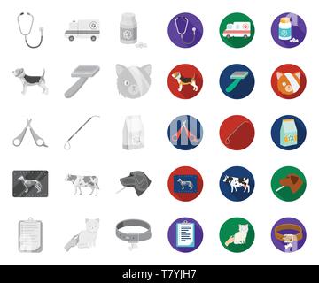 Tierklinik mono, Flachbild Symbole im Set Sammlung für Design. Die Behandlung einer PET-Vektor Symbol lieferbar Abbildung. Stock Vektor