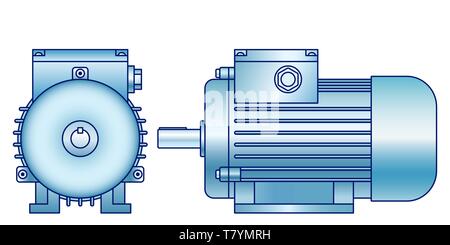 Abbildung: Der Elektromotor Vorder- und Seitenansicht Stock Vektor